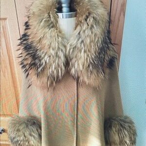 Luxurious Tan Faux Fur Trimmed Sweater